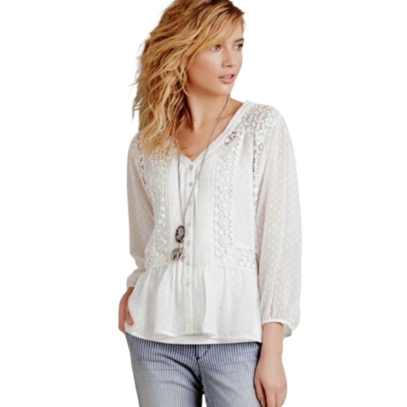 Meadow Rue Victorian Pleated Lace Swiss Dot Peplum Blouse Medium - Picture 14 of 14